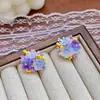 Aretes Estilo Monet Garden Resort Flor de Hortensia Colorida Clavos de Plata S925 Aretes de Chica Pastoral Venta al por Mayor