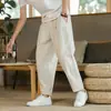 Calças casuais de verão 2024 Calças masculinas de linho e algodão soltas, calças coreanas na moda, comprimento até o tornozelo, calças retas
