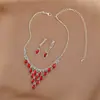 Venta Caliente Moda Elegante Exquisito Gama Alta Entrada Lujo Cristal Azul Pedrería Collar Aretes Juego Accesorios Vestido Mujer Novia