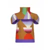 Camiseta leve e respirável de manga curta, justa, elástica, listra vertical, gola alta, jaqueta feminina nova de verão Western Air, amassada