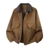 Chaqueta de cuero PU de color liso estilo retro americano con solapa para hombre, comercio exterior transfronterizo, top de chaqueta de cuero vintage de corte holgado para primavera y otoño
