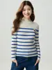 Suéter de cachemira pura para mujer, cuello alto medio, a rayas, cálido, corte ajustado, casual, moderno, capa base versátil