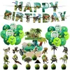 Decoraciones para Fiesta de Cumpleaños Temática Jurassic Reborn Bandera de Tirar de Cumpleaños de Dinosaurios Jurásicos Topper para Pastel Globos Espirales Colgantes