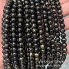Anki Jewelry Contas Soltas de Vidro Preto Galvanizado com Fio Dourado Contas Redondas de Vidro Preto Acessórios Semi-acabados para Joias DIY