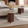 Conjunto de Mesa de Centro em Travertino Estilo Wabi-Sabi, Redondo em Madeira de Nogueira, para Sala de Estar, Mesa de Centro e Mesa Lateral Vintage de Luxo Leve de Designer