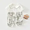 Mameluco de manga corta para bebé, estilo de verano delgado, algodón puro, transpirable, mameluco para recién nacido, lindo estampado de animales, traje para gatear de bebé