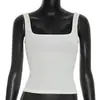 2026 Roupas Femininas Transfronteiriças Europeias e Americanas Verão Novo Cor Sólida Gola Quadrada Barra com Renda Sem Mangas Top Cropped