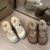Botas de invierno 2026 con suela gruesa, estilo retro, patchwork, forradas de piel, comercio exterior, forro polar, botas de nieve engrosadas, zapatos para mujer, zapatos de algodón estilo Birkenstock que aumentan la altura