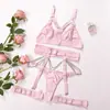 Conjunto de lingerie sexy transparente com estampa de coração vazado de origem de comércio exterior europeu e americano, fino, vazado, em estoque