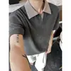 Camisa Polo Patchwork Pied-de-Poule de Manga Curta para Homens, Marca Tendência de Verão, Camiseta de Manga Meia-Manga com Gola Reversível, Preto e Branco