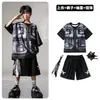 Ropa de Moda Hip-Hop para Niños Traje Negro de Manga Corta con Chaleco Falso para Niños Ropa Genial de Percusión para Actuación de Niñas