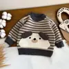 Suéter Infantil Outono e Inverno Novo Camiseta Básica Cartoon Infantil Top Quente para Bebê Suéter de Tricô Listrado Espesso para Bebê