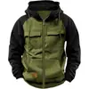 Sudadera con capucha de color liso para hombre, nueva de primavera y otoño, transfronteriza, deportiva para jóvenes europeos y americanos, sudadera de cuero con múltiples bolsillos, ropa de trabajo