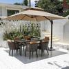 Mesa y silla de patio exterior Terraza Villa silla de ratán simple Ocio Jardín hierro Ratán tejido plástico madera placa de roca mesa de comedor con sombrilla