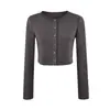 Roupa de garota popular: jaqueta cardigã cinza, top regata, calça casual feminina de outono com barra ajustável por cordão, calça de corte reto, conjunto de três peças