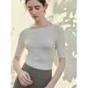 Zhengqite Roupas/Top Simples de Tecido Ondulado com Cinco Mangas Slim Fit 2026 Outono Design Emagrecedor Camiseta