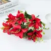 Lírio Simuladp Transfronteiriço 3 Cabeças Multi-Cabeças Atacado Display de Mesa Flor Decorativa Lírio Selvagem Simuladp Buquê de Casamento