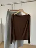 Top de Manga Larga Lyocell Tencel Lana Cuello Barco Capa Base para Mujer 2026 Otoño Estilo Coreano Elegante Top de Capa Base de un Hombro
