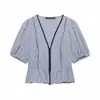 Ropa de mujer transfronteriza al por mayor 2026 AliExpress superventas moda casual cuello redondo manga corta abullonada estampado de panal a cuadros pequeño