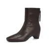 5988 Botines Nuevos de Cuadrado para Otoño/Invierno Mujer Tacón Bajo Cremallera Trasera Adelgazantes Piel Suave Temperamento Retro Botas para Viajar