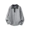 Suéter de solapa para hombre estilo old money de otoño e invierno, tejido de punto casual holgado, diseño de dos piezas falso, suéter base, prenda exterior