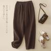 Calças de inverno estilo novo retrô listradas finas calças casuais acolchoadas de algodão linho espessadas calças de algodão quentes para mulheres