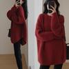 Outono e Inverno Novo Suéter Feminino Mid-length Estilo Preguiçoso High-end Francês Base Suéter Vermelho Macio Encerado Gola Redonda
