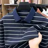 Camisa tipo polo de manga larga para hombre, estilo dinero antiguo transfronterizo de comercio exterior, camiseta casual de rayas con cuello para usar en capas en otoño e invierno