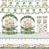 Suministros de Decoración para Fiesta de Cumpleaños Infantil de Dibujos Animados Transfronterizos Servilletas de Animales de la Selva Mantel Banner Juego de Decoración de Vajilla