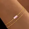 Pulsera de Piedra de Nacimiento de Diciembre Transfronteriza de Aliexpress Diseño Cuadrado Sencillo y Único de Nicho Joyería de Cadena Fina de Doble Capa para Mujer