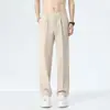 Pantalones casuales de verano de seda helada para hombre talla grande, finos, holgados, de pierna recta, de pierna ancha, pantalones de traje con caída