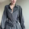 Moda de Primavera y Otoño Elegante Holgado de Alta Gama Ceñidor de Cintura Rayas Camisa Talla Grande Juvenil Chic Top para Mujer