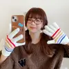 Nuevos Guantes de Dedos Completos Rayados de Cinco Dedos para Mujer Invierno Estudiante Ciclismo Cálidos Cortavientos Pantalla Táctil Guantes de Esquí