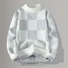 Item Quente Transfronteiriço: Suéter Masculino de Veludo de Visão de Alta Qualidade com Blocos de Cor e Gola Alta Meia, Tricô, Suéter Tricotado