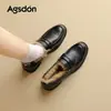 Mocasines Forrados de Felpa Augu Shiden para Mujer 2026 Nuevos Invierno Negro Suela Gruesa Suaves Estilo Británico Zapatos de Cuero Zapatos de Algodón Retro