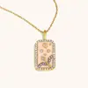 Moda Clásica Versátil Transfronteriza Europea y Americana Colgante Acero Inoxidable Chapado en 18K Goteo de Aceite Diamante Completo Constelación Cuadrado Colorido Collar