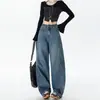 Calça Jeans Boca de Sino para Mulheres Outono e Inverno 2025 Tendência Versátil Nova Cintura Alta Solta Emagrecimento Estilo Americano Calça Boca de Sino