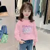 H2063 # Camiseta de Manga Longa Roupa Infantil, Estilosa Primavera e Outono Algodão Puro Nova Roupa de Outono, Tops Brancos Infantis Médios e Grandes para Meninas