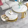 Conjunto de Mesa de Centro Redonda com Gaveta em Pedra Sinterizada Estilo Nórdico Celebridade da Internet Mesa de Sala de Estar Mesa de Centro Moderna Minimalista Pequeno Apartamento Uso Doméstico