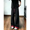 Pantalones Casuales de Bloques de Color Rectos Acolchados para Hombre, Moda Trendy Versátil, Diseño de Pierna Ancha Suelta, Cintura Elástica, Pantalones Largos
