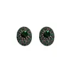 Pendientes de Aguja Plateada con Diamantes, Forma Ovalada, Sencillos y de Moda, Estilo Retro Europeo y Americano, Pendientes Elegantes y Lujosos