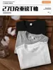 Camiseta masculina de algodão de Xinjiang 270g Camiseta masculina pesada manga curta solta gola redonda japonesa cor sólida camiseta algodão masculino