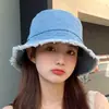 Sombrero de Pescador de Mezclilla Desgastada con Borde Crudo Sombrero Nuevo Primavera y Otoño para Mujer Retro Más Fácil de Combinar Sombrero Cubo Sombrero de Cuenca Casual con Protección Solar