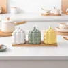 Juego Original de Botes Cerámicos Espesos para Condimentos Dopamine con Base de Madera para Almacenamiento, Bote de Sal para Cocina, Bote para Especias con Cuchara, Regalo