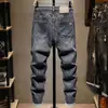 Jeans masculino novo de primavera e verão, estilo vintage cinza esfumaçado, corte slim, perna reta, estilo coreano, moderno, de alta qualidade, calça comprida versátil