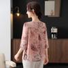 Novo Estilo Chinês Verão 2025 Nova Camiseta para Mães Camisa de Chiffon de Verão para Mulheres de Meia-idade e Idosas Blusa Feminina de Meia-idade