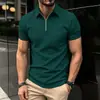 2026 Amazon Transfronterizo Verano Nuevo Camisa POLO para Hombre Tejido Waffle Color Sólido Manga Corta Cremallera Camiseta Top