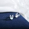 Aretes de Astas de Plata Esterlina s925 para Mujer, Pequeños, de Moda, Exquisitos, con Piedra Lunar, Aretes de Reno Navideño, Aretes Dulces Mori