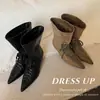 Botas Martin Nuevas Otoño/Invierno 2026 de Piel Genuina con Punta Fina y Tacón Bajo, con Cordones, Caña Ancha, Botines para Mujer, Botas de Media Caña Estilo Británico