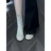 Botas de bico redondo salto grosso salto alto botas estilo Martin plataforma à prova d'água sola grossa camurça cor damasco botas curtas para pessoas baixas 2026 novidades de inverno
